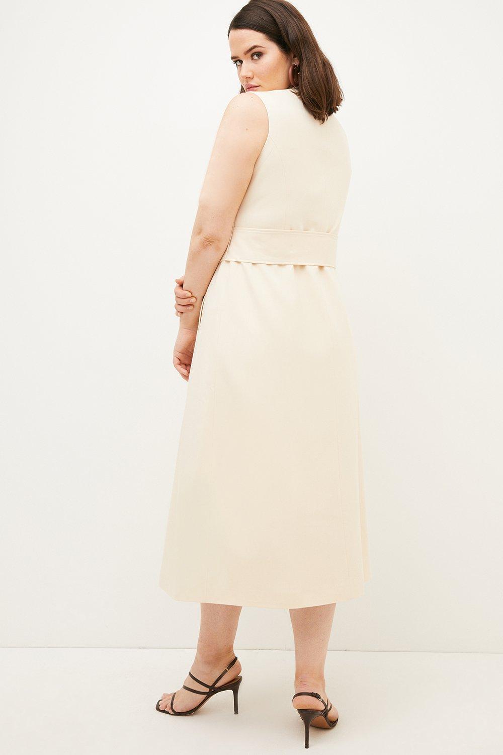 Plus Size Clean Tailored Belted Ring Midi Dress | Karen Millen